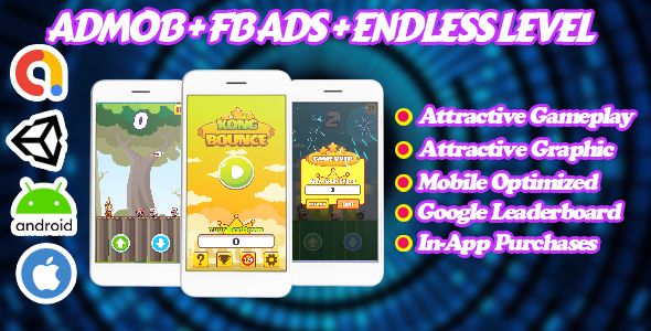 Download Kong Bounce – Endless Unity Game – Admob + Facebook Ads – Ready To Publish Nulled 