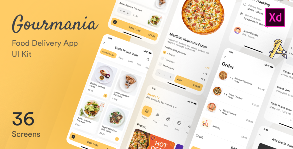 Download Gourmania – Food Delivery App UI Kit Adobe XD Template Nulled 