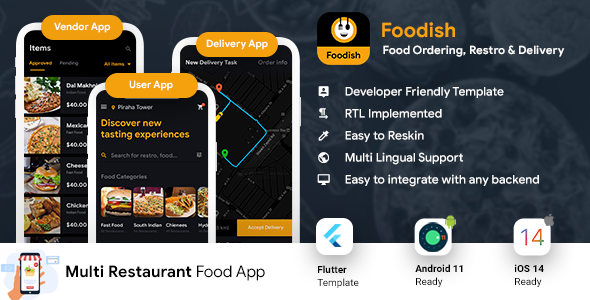 Download Food Ordering App | Food Delivery App | 3 Apps | Android + iOS App Template | FLUTTER | Foodish Nulled 