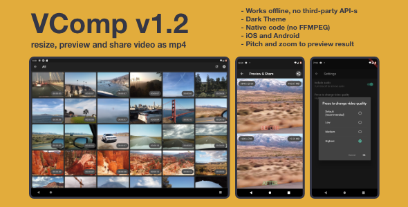 Download VComp – Select video, compress, preview and share with other apps. Built with Flutter. Works offline Nulled 