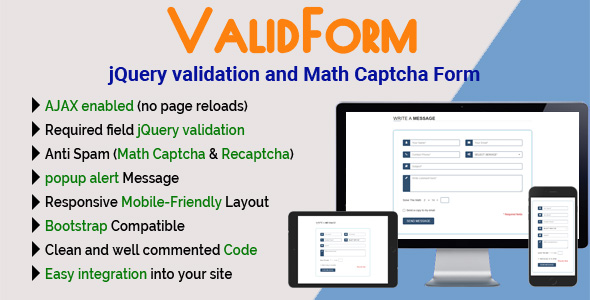 Download ValidForm – jQuery validation and Math Captcha Form Nulled 