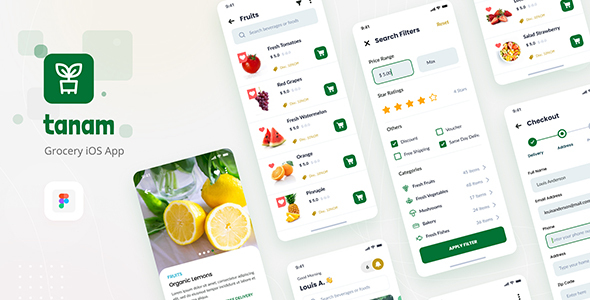 Download Tanam – Clean Grocery iOS App Design Template Figma Nulled 