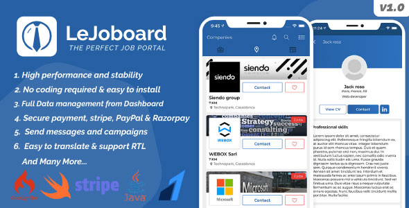 Download LeJoboard iOS & Android, Job board portal, Freelancers, Manage interviews with Admin panel Nulled 