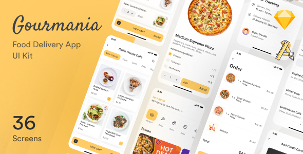 Download Gourmania – Food Delivery App UI Kit Sketch Template Nulled 