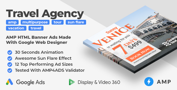 Download Sunny – Multipurpose Travel Agency Animated AMP Banner Ad Templates (GWD, AMP) Nulled 