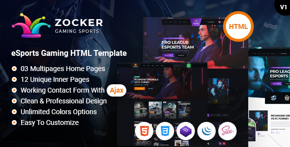Download Zocker – eSports and Gaming HTML Template Nulled 