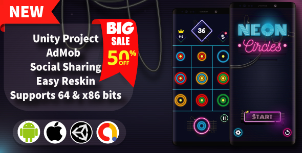 Download Neon Circles – Unity Game Template + Admob Nulled 