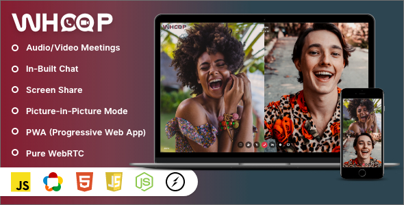 Download Whoop – One to One Video Meetings, Chat, Screen Share & PWA Nulled 