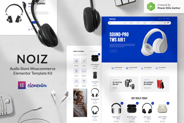 Download Noiz – Audio Store WooCommerce Elementor Template Kit Nulled 