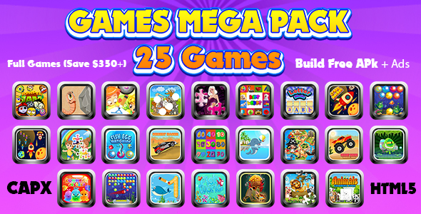 Download Games Mega Collection (CAPX and HTML5) 25 Games Nulled 