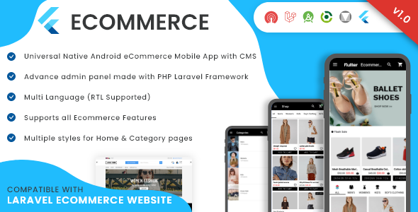 Download Flutter Ecommerce – Universal iOS & Android Ecommerce / Store Full Mobile App with PHP Laravel CMS Nulled 