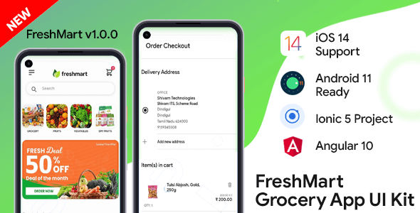 Download FreshMart Ecommerce Android App + Ecommerce iOS App Template | Ecommerce App | IONIC 5 | Angular 10 Nulled 
