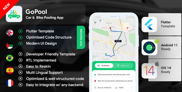 Download Car Pooling Bike Pooling Android App template + iOS App Template| Flutter | Gopool Nulled 