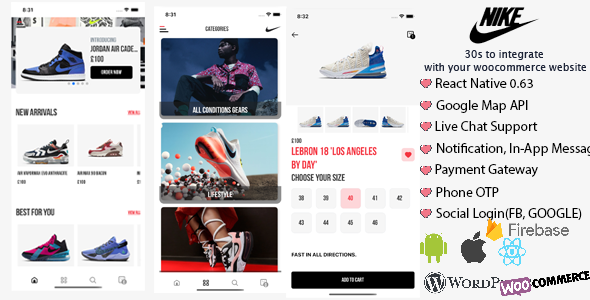 Download React Native Woocommerce – Nike Mobile App Template Nulled 