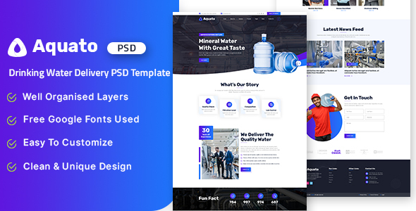 Download Aquato – Drinking Water Delivery PSD Template Nulled 