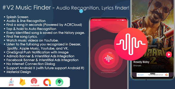 Nulled Music Finder – Audio Recognition, Lyrics finder & Search Music in the cloud, Shazam Clone with Admob free download