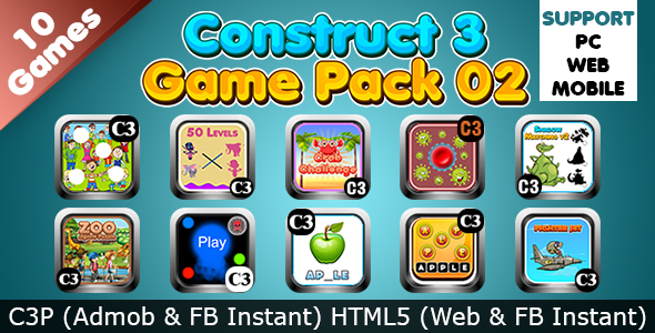 [Download] Game Collection 02 (Construct 3 | C3P | HTML5) 10 Games Admob and FB Instant Ready 
