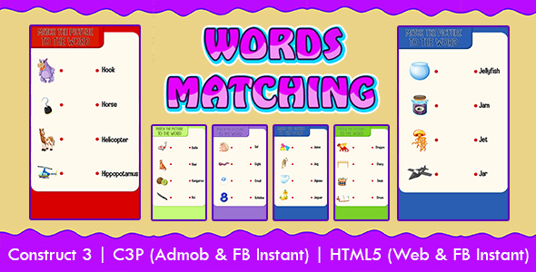 [Download] Words Matching Kids Learning Game (Construct 3 | C3P | HTML5) Admob and FB Instant Ready 