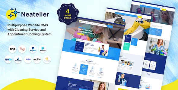 Download Neateller – Multipurpose Website CMS with Cleaning Service and Appointment Booking System Nulled 