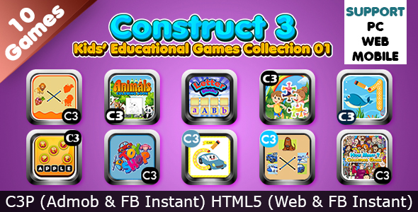 [Download] Kids Educational Games Collection 01 (Construct 3 | C3P | HTML5) 10 Games Admob and FB Instant Ready 