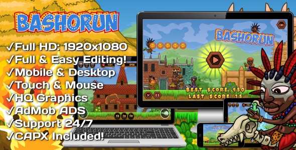 [Download] BASHORUN – HTML5 Game + Mobile Version! (Construct 3 | Construct 2 | Capx) 