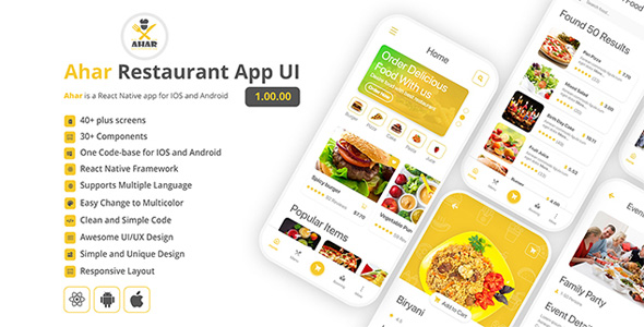 Download Ahar React Native Resturant App UI Template Nulled 