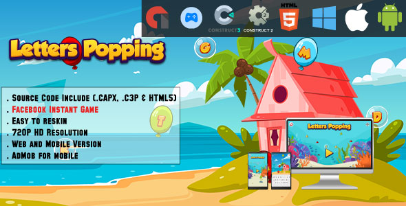 [Download] Letters popping – HTML5 Game – Web, Mobile and FB Instant games(CAPX, C3p and HTML5) 