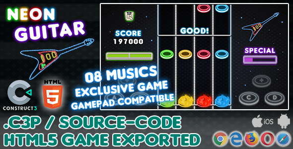 [Download] Neon Guitar HTML5 Game – With Construct 3 All Source-code 