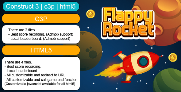 [Download] Flappy Rocket Game (Construct 3 | C3P | HTML5) Customizable and All Platforms Supported 