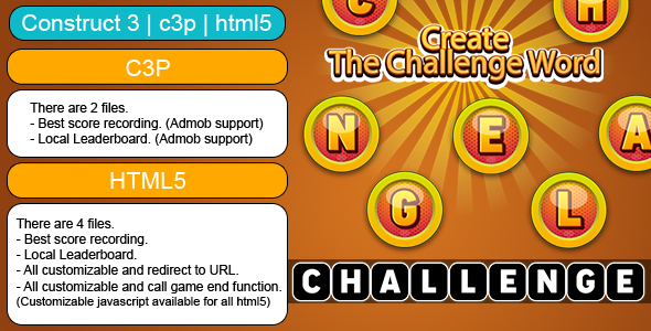 [Download] Create The Challenge Word  (Construct 3 | C3P | HTML5) Customizable and All Platforms Supported 