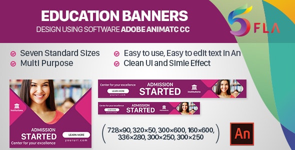 [Download] Education Banners HTML5 – 7 Sizes (Animate CC) 