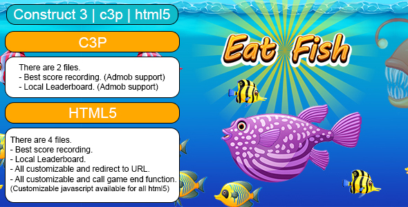 [Download] Eat Fish Game (Construct 3 | C3P | HTML5) Customizable and All Platforms Supported 