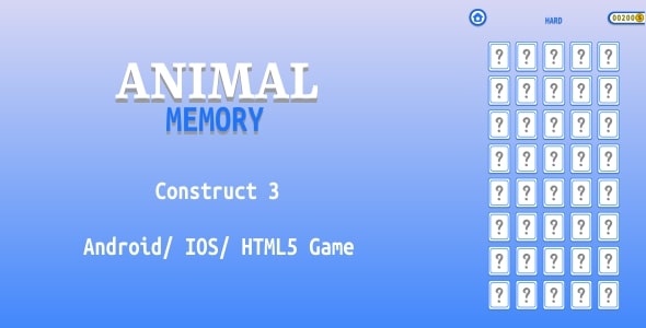 [Download] Animals Memory – HTML5 Game (Construct 3) 