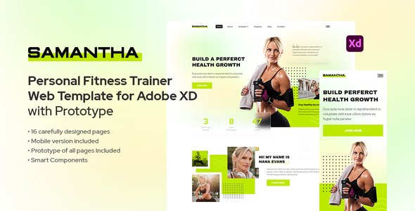 [Download] Samantha – Personal Fitness Trainer Template for Adobe XD 