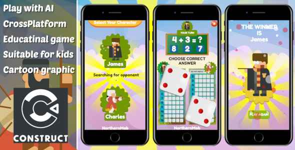 [Download] Math And Dice Construct 3 Cartoon HTML5 Kids Educational Game 