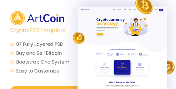 [Download] ArtCoin |  Bitcoin and Cryptocurrency PSD Template 