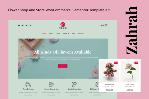 [Download] Zahrah – Flower Shop & Store WooCommerce Elementor Template Kit 