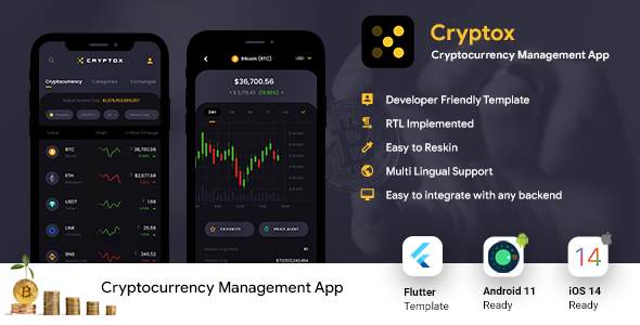 [Download] Crypto Prices, Charts | Wallet & NFT Tracker Android + iOS App UI Template | FLUTTER 2 | Cryptox 