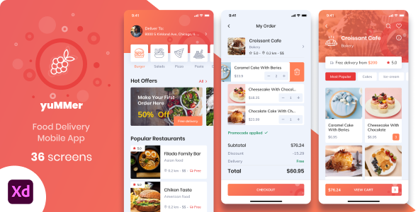 [Download] Yummer – Food Delivery Mobile App XD UI Template 