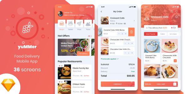 [Download] Yummer – Food Delivery Mobile App Sketch UI Template 