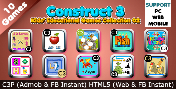 [Download] Kids Educational Games Collection 02 (Construct 3 | C3P | HTML5) 10 Games Admob and FB Instant Ready 