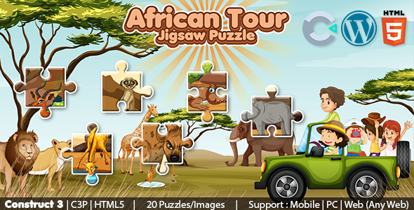 [Download] African Tour Jigsaw Puzzle Game (Construct 3 | C3P | HTML5) 20 Levels 