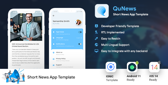[Download] Short News Android App Template + iOS App Template | IONIC 5 | News App | QuNews 