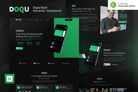 [Download] DOQU – Dark Digital Bank & E-Wallet Elementor Template Kit 
