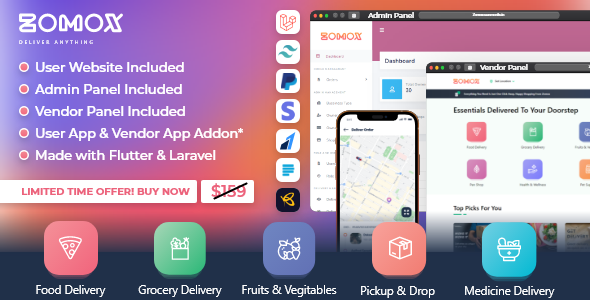 [Download] Zomox Grocery, Food, Pharmacy Courier & Service Provider + Backend + Driver app 