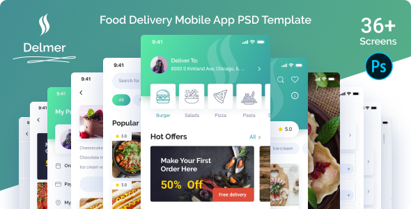 [Download] Delmer – Food Delivery Mobile App PSD Template 