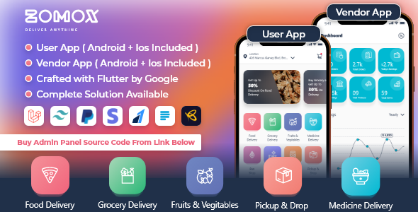 [Download] User & Vendor App for Zomox Grocery, Food, Pharmacy Courier Delivery 
