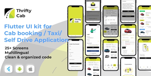 [Download] Thrifty Cab! Flutter UI Kit for Cab booking, Taxi and Self Drive Car Renting Application 