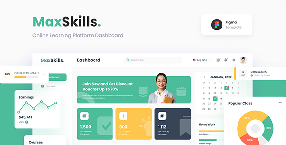 [Download] MaxSkills – Online Learning Platform Dashboard Figma 
