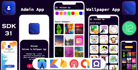 [Download] Android Wallpaper App Stickers ,Color With Admob Ads Facebook bidding, Onesignal Push Notification 
